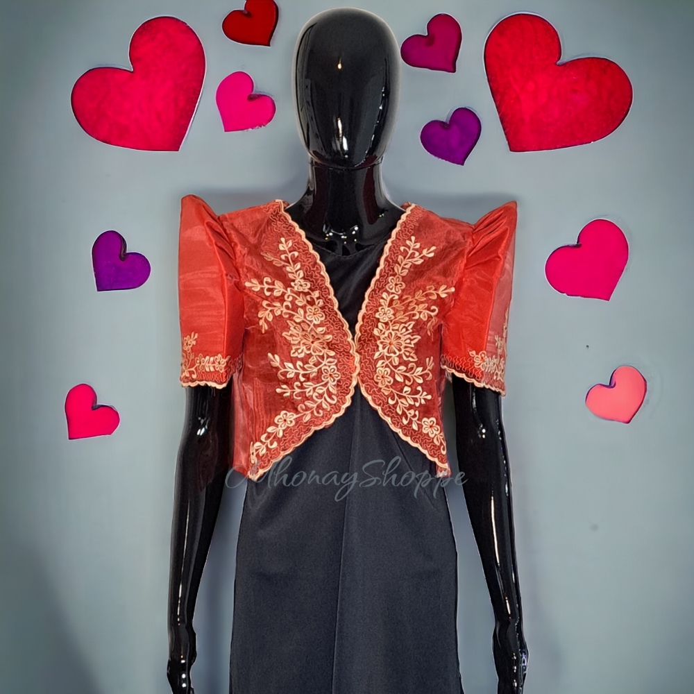 Red-Modern Filipiniana Bolero with Mestiza Sleeves
